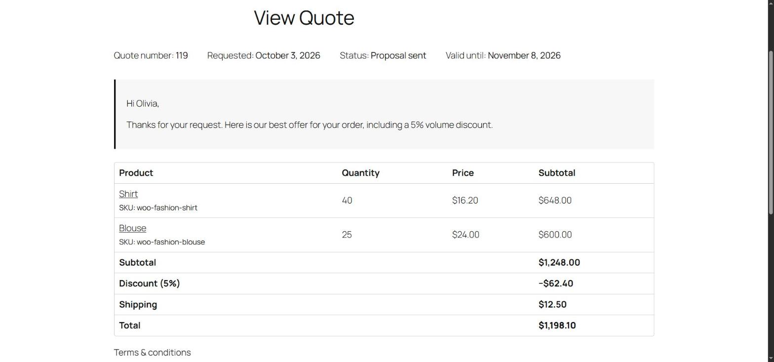 Customer view of a proposal with prices, discount, shipping and total