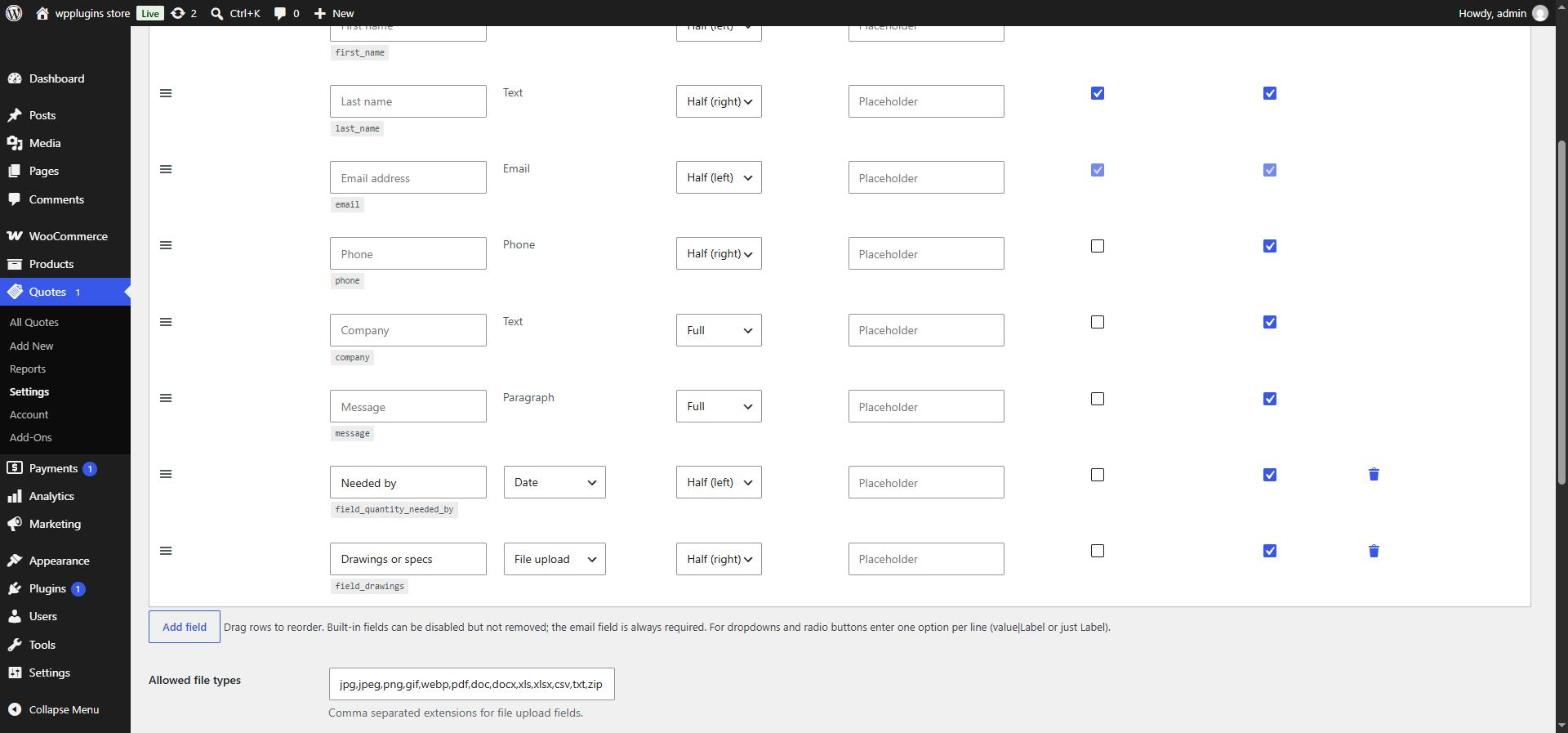 Form builder with built-in and custom fields