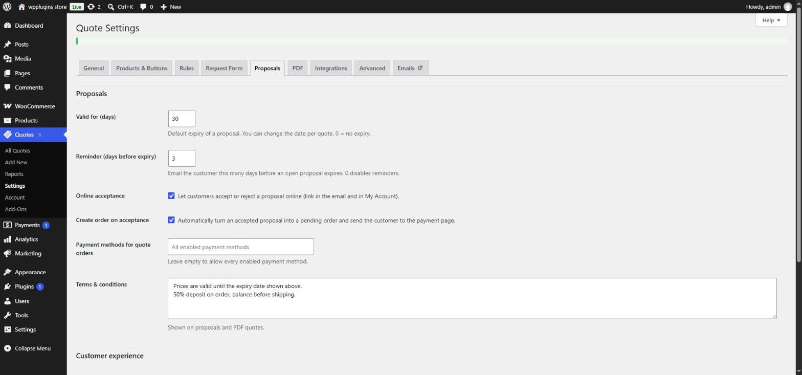 Proposals settings