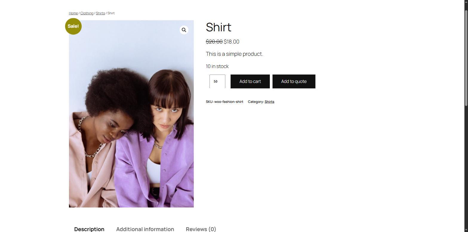 Product page with Add to quote button next to Add to cart