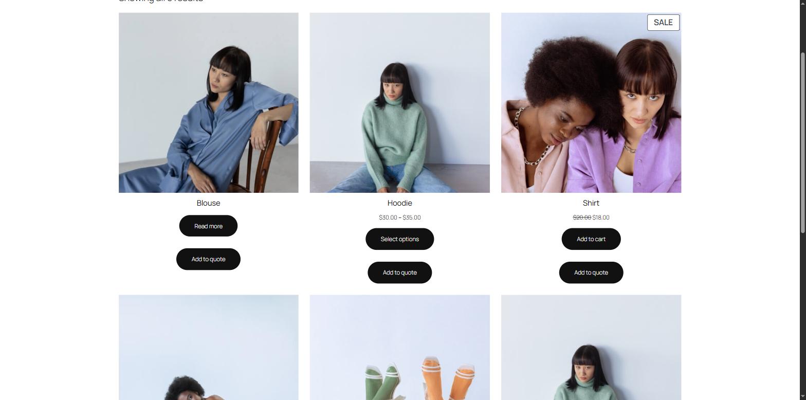 Shop page with Add to quote buttons under each product