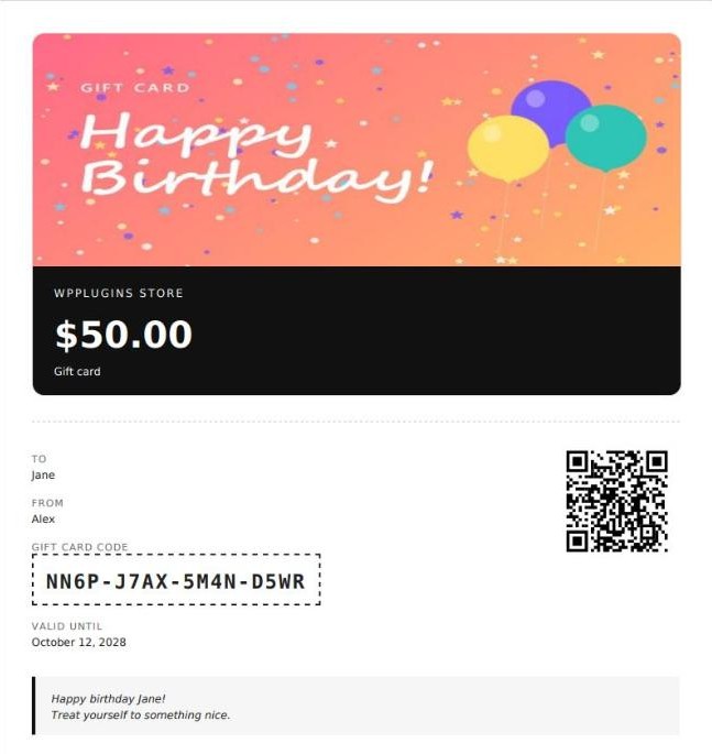 PDF gift card with QR code
