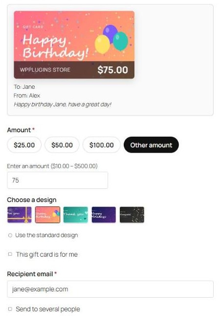 Pro product page with custom amount and designs