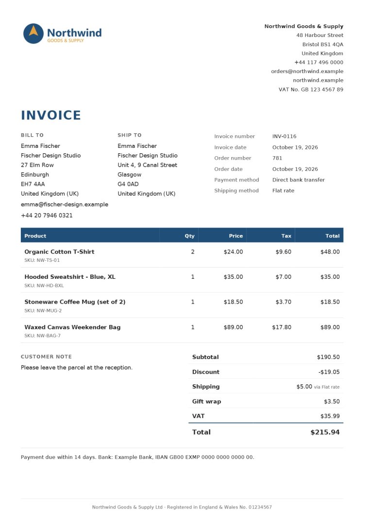 Classic invoice layout