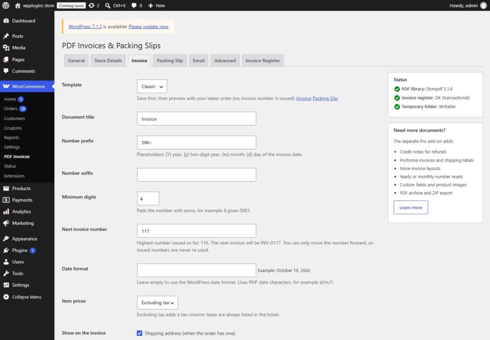 Invoice settings